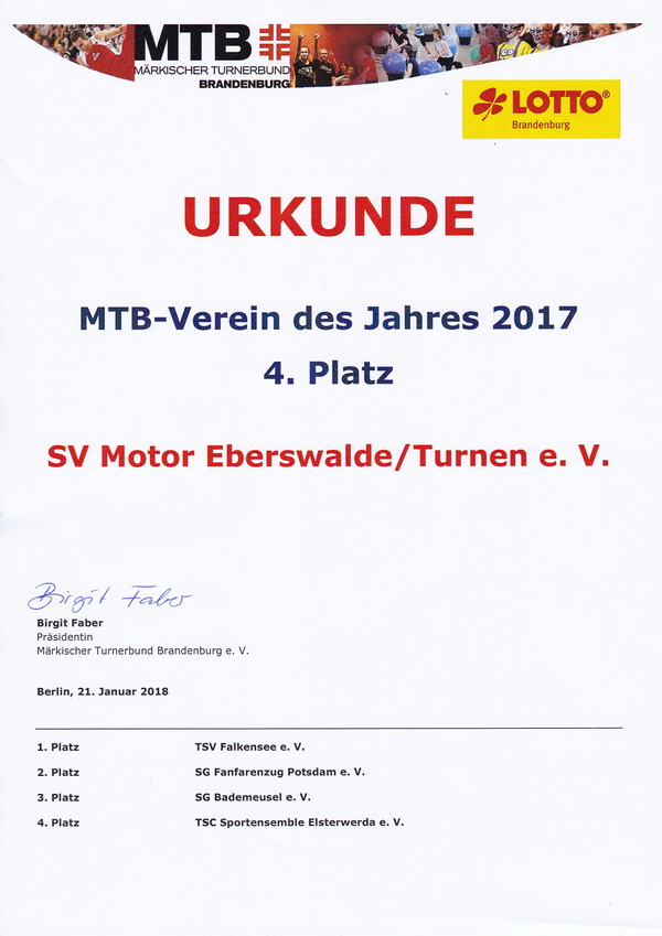 2 Urkunde MTB Verein des Jahres 2017 